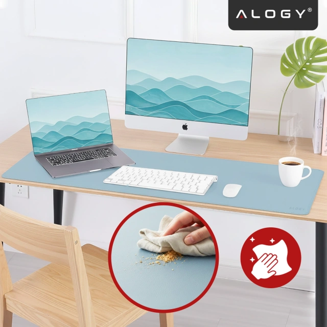 Podkładka na biurko 80×40 cm – antypoślizgowa mata ochronna z eleganckiej ekoskóry PU, pod mysz i klawiaturę, stylowa i trwała – Alogy WorkMat™ Niebieska
