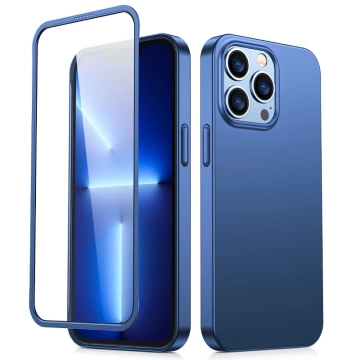 Joyroom 360 Full Case Cover for iPhone 13 Pro Back and Front Cover Tempered Glass Blue (JR-BP935 blue)