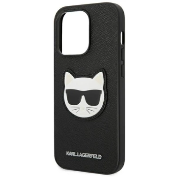 Karl Lagerfeld KLHCP14LSAPCHK protective phone case for Apple iPhone 14 Pro 6.1" hardcase black/black Saffiano Choupette Head Patch