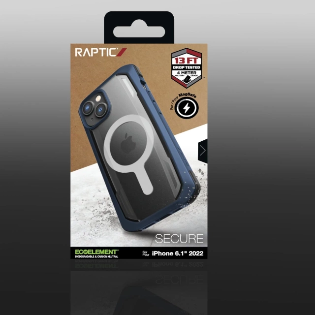 Raptic Secure Case for iPhone 14 with MagSafe blue armored case