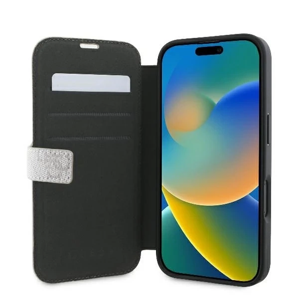 Чохол-книжка Guess 4G Metal Logo для iPhone 16 6.1″ – рожевий з функцією підставки