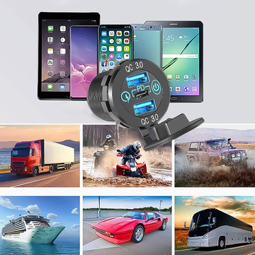 LED nabíječka do auta zásuvka Alogy Mini nabíječka do auta pro motocykl Konektory napájecího adaptéru Alogy 2x USB QC 3.0 USB-C PD 60W