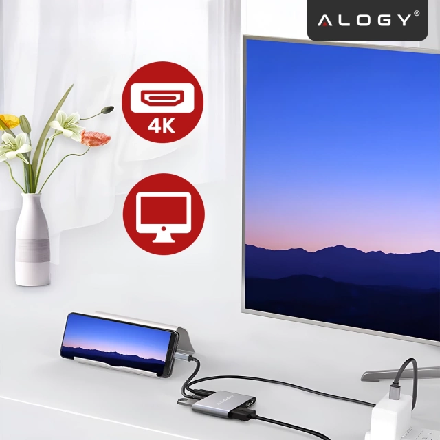 Alogy HUB Splitter Adapter for Laptop Computer USB-C to 3x USB-A 2.0 1x USB-A 3.0 Gray