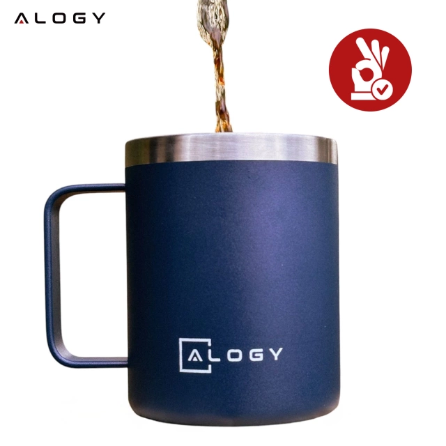Thermal mug 420ml with handle lid for coffee tea steel cold and warm drinks Alogy navy blue