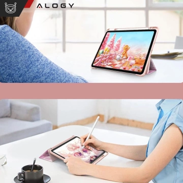 Hybridné puzdro s držiakom na stylus pre Apple iPad Air 11" (2024, 2025) / Air 10.9" (2020, 2022) / Pro 11 (2018) Alogy Hybrid Book Cover Case Marble Pink