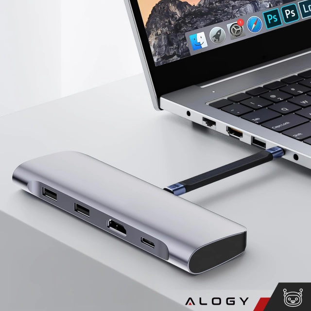 HUB-Splitter Alogy-Adapter für Computer-Laptop mit USB-C auf 3x USB-A 2.0 1x USB-A 3.0 Grau