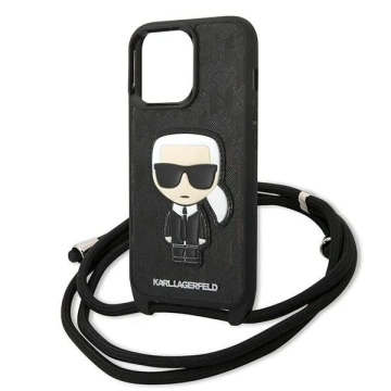Etui Karl Lagerfeld KLHCP13LCMNIPK na iPhone 13 Pro / 13 6,1" pevné puzdro Kožená záplata a kábel s monogramom Iconik