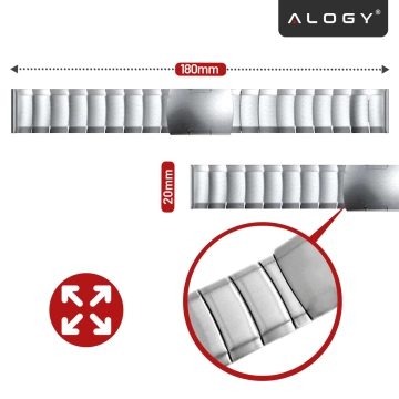 Сталевий простий браслет Alogy ремінець з нержавіючої сталі для смарт-годинника 20 мм срібло