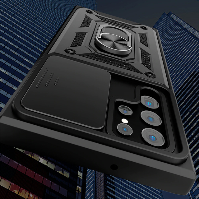 Броньований чохол з кришкою камери Alogy Camshield Stand Ring для Samsung Galaxy S22 Ultra чорний