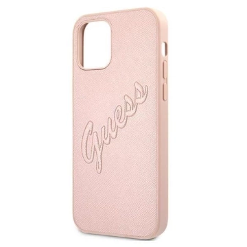 Guess GUHCP12LRSAVSRG iPhone 12 Pro Max 6,7" różowy/růžový pevný obal Saffiano Vintage Script