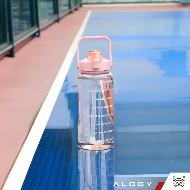 Пляшка велика, поїлка Alogy MotivHydro Мотиваційна мірна чашка 2л 2000мл Рожева