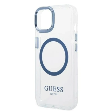 Na telefón Guess GUHMP14MHTRMB pre Apple iPhone 14 Plus 6,7" niebieski/modrý pevný obal Metal Outline Magsafe