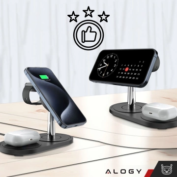 Індуктивний зарядний пристрій 3в1 для телефону годинник навушники Alogy Qi Charger для Apple iPhone Watch AirPods Black