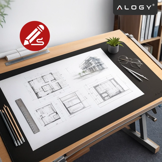 Podkładka na biurko 100×50 cm – antypoślizgowa mata ochronna z eleganckiej ekoskóry PU, pod mysz i klawiaturę, stylowa i trwała – Alogy WorkMat™ Czarna