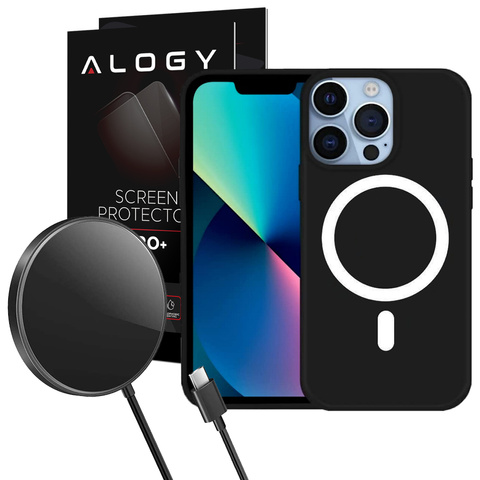 Чохол для MagSafe Ultra Slim Mag Alogy for Qi Chargers для Apple iPhone 13 Pro Black Inductive Charger Glass