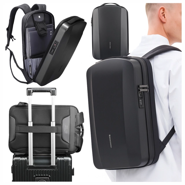 Mark Ryden 17,3"-Laptop-Rucksack, USB-Ladefunktion, wasserdicht, geräumig und praktisch, 180°-Öffnung, Diebstahlsicherung mit TSA-Schloss und Koffergurt, 46 x 31 x 9 cm – Schwarz