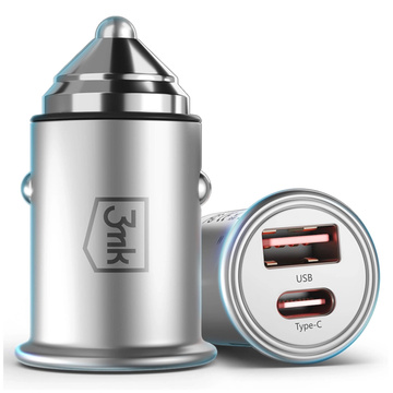 45W USB nabíjačka do auta USB-C Type C rýchla 3mk Hyper Car Charger strieborná