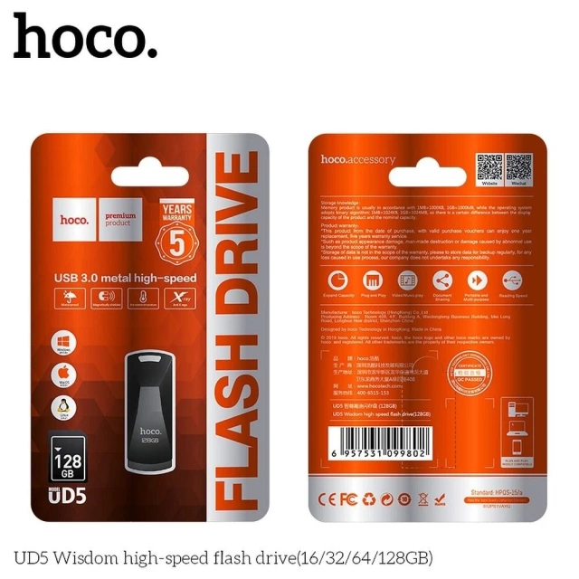 HOCO USB kľúč UD5 128GB USB 3.0 kovový, kompaktný, odolný