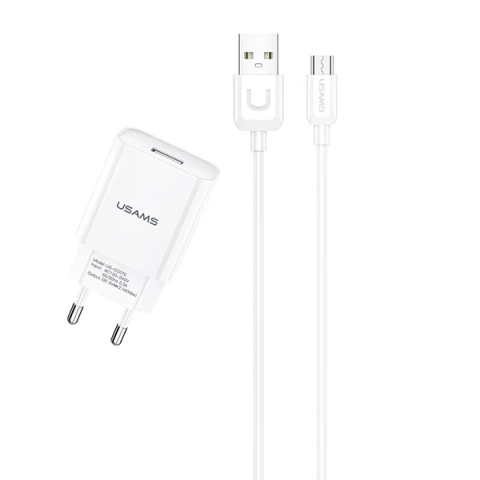 USAMS Wall charger 1x USB T21 micro USB white/white 2.1A Fast Charging T21OCMC01