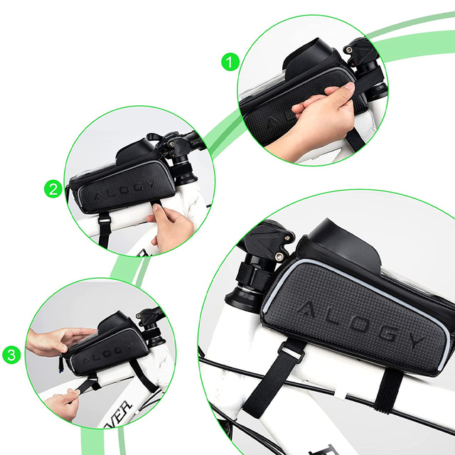 Alogy bicycle bag Pannier 2L for bicycle phone holder up to 6.7" for the frame Black