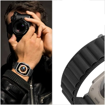 NYLON PRO APPLE HODINKY 4 / 5 / 6 / 7 / 8 / SE / ULTRA (42 / 44 / 45 / 49 MM) ČIERNA / ORANŽOVÁ