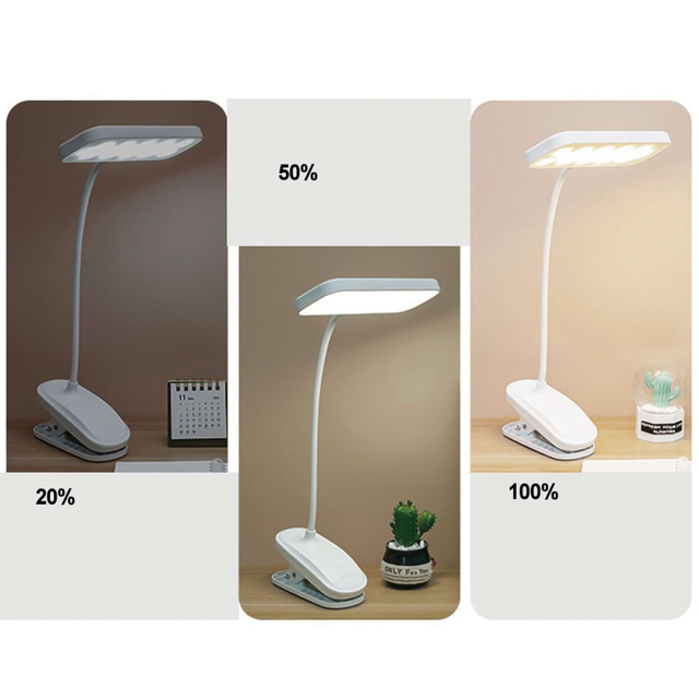LED-Schreibtisch-Nachtlicht, Lesepult mit Clip, Clip-Lampe, Touch 3 Modi, kabelloses USB-Kabel, Weiß