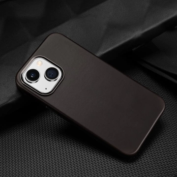 Kožené pouzdro Dux Ducis Naples pro iPhone 14 (kompatibilní s MagSafe) tmavě hnědé