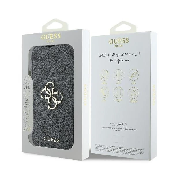 Guess GUBKP16M4GMGGR iPhone 16 Plus 6,7" černá/černá kniha 4G Metal Logo