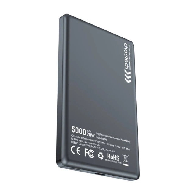 Choetech Black 5000 mAh 20 W PD Wireless Power Bank Dünn USB-C Schwarz
