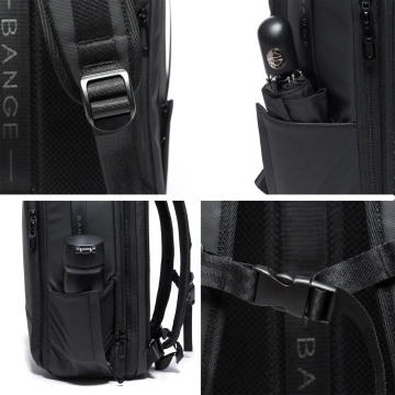 Bange wasserdichter Rucksack für 15,6-Zoll-Laptop, Stadtreisender, 45 x 30 x 16 cm, für Arbeit, Flugzeug, Herren, Damen, mit USB-Anschluss Schwarz