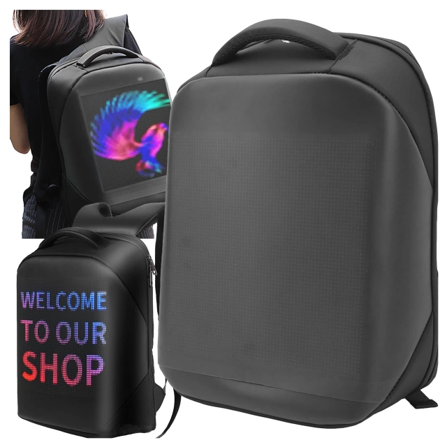 Plecak z oświetleniem LED RGB Alogy PixelBag™ Piksele bluetooth led telefon komórkowy sterowana aplikacją pixel Czarny