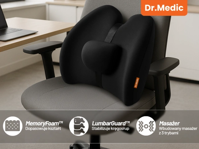 Poduszka samochodowa masująca lędźwiowa – ergonomiczne wsparcie pleców i odcinka lędźwiowego, elektryczny masażer z wibracjami i regulacją wysokości dla kierowcy i pasażera – Dr.Medic RelaxLumbar™
