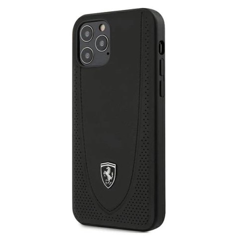 Obal na telefón Ferrari iPhone 12/12 Pro 6,1" čierny/čierny pevný obal Off Track Perforated