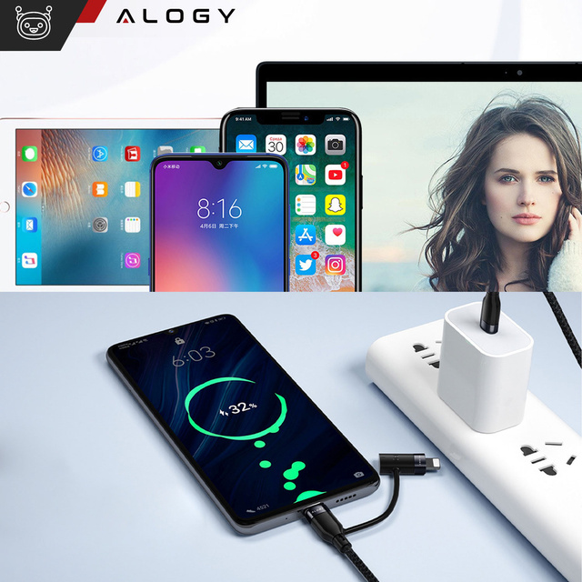 Кабель Alogy 2in1 USB-C to Lightning PowerDelivery для Apple iPhone PD 60W 100cm Black