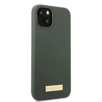 Guess phone case for iPhone 13 6.1" green/khaki hard case Silicone Logo Plate MagSafe