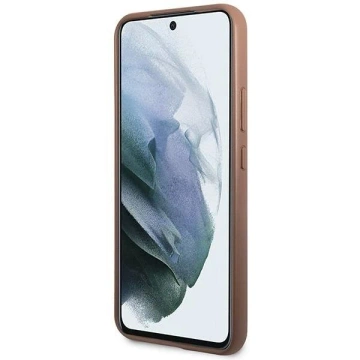 Etui Guess GUHCS23SG4GFBR pro Samsung Galaxy S23 S911 brązowy/hnědé pevné pouzdro 4G kovové zlaté logo