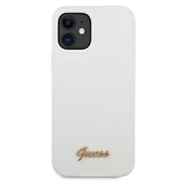Guess GUHCP12SLSLMGWH iPhone 12 mini 5,4" bílé/bílé pevné pouzdro Metal Logo Script