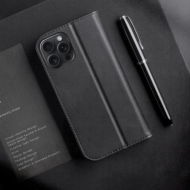 Kožené puzdro Dux Ducis Hivo s RFID pre iPhone 16 Pro, čierne