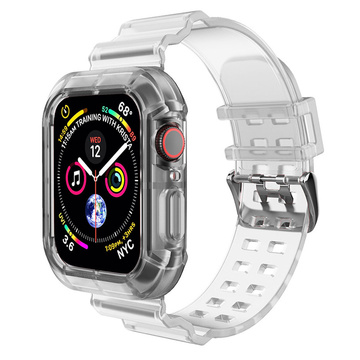 Sportovní řemínek silikonový náramek s pouzdrem na hodinky pro Apple Watch 1 2 3 38 mm transparentní