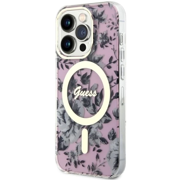 Guess GUHMP14XHCFWSP phone case for Apple iPhone 14 Pro Max 6.7" pink/pink hardcase Flower MagSafe