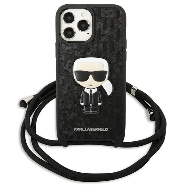Etui Karl Lagerfeld KLHCP13XCMNIPK für iPhone 13 Pro Max 6,7" Hardcase Leder Monogram Patch und Cord Iconik