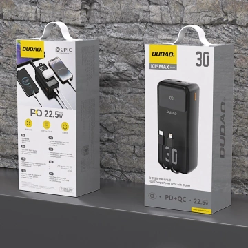 Powerbank Dudao K15MAX 30000mAh PD 22.5W z kablami Czarny