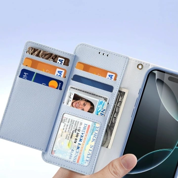 Шкіряний чохол для iPhone 16 Pro Max Dux Ducis Lawa з гаманцем MagSafe синього кольору