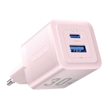 Зарядний пристрій Vention FEQP0-EU USB-C USB-A GaN 30 Вт, рожевий