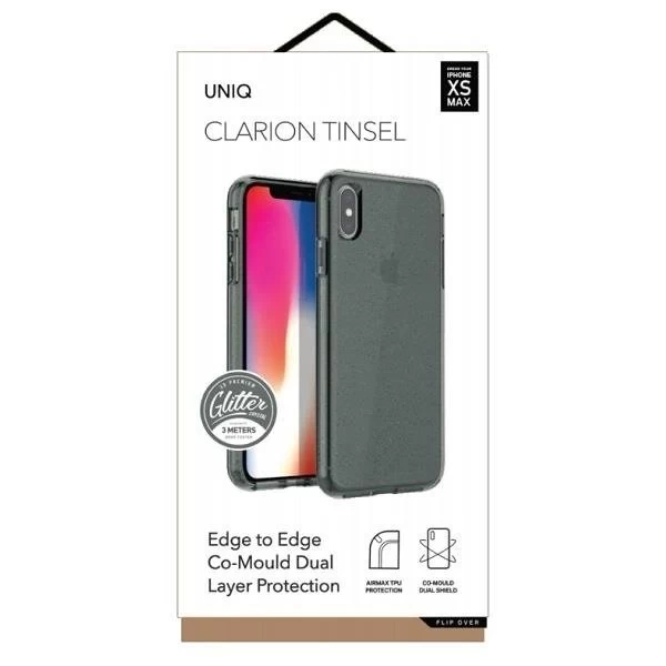 UNIQ puzdro Clarion Tinsel iPhone Xs Max čierne / para dym