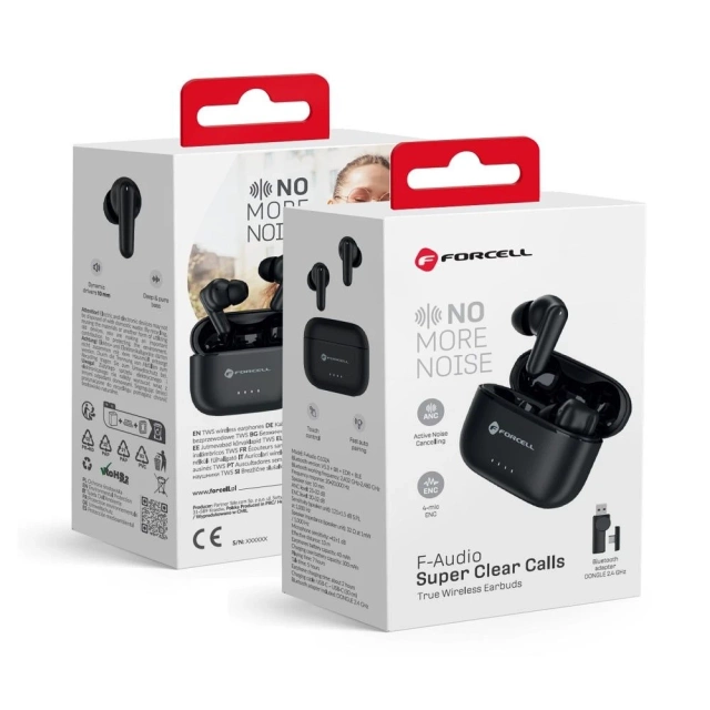 Forcell Super Clear Calls ANC ENC Dongle Schwarz Kabellose In-Ear-Kopfhörer