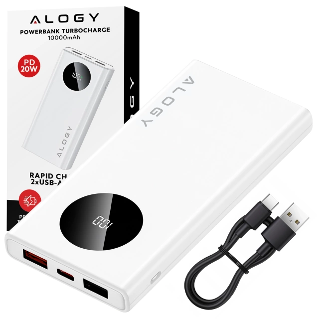PowerBank Alogy TurboCharge 120W PD PowerDelivery rýchle nabíjanie 10000mAh 2x USB-A 1x USB-C Biela