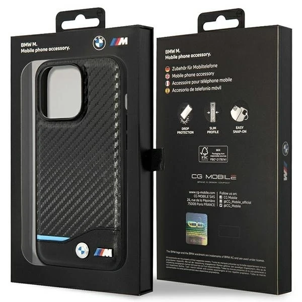 Pouzdro na telefon BMW BMHMP14L22NBCK pro Apple iPhone 14 Pro 6,1" černo/černé Carbon MagSafe
