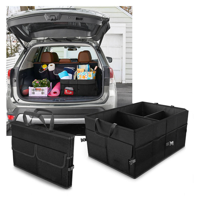 Car organizer trunk bag trunk XXL trunk 6 pockets for phone book drinks tissues Black 2x headrest holder