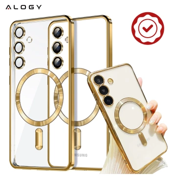 MagSafe-Hülle für Apple iPhone 16 Pro Max Alogy Glamour Luxus-Ringgehäuse Gold-Transparent